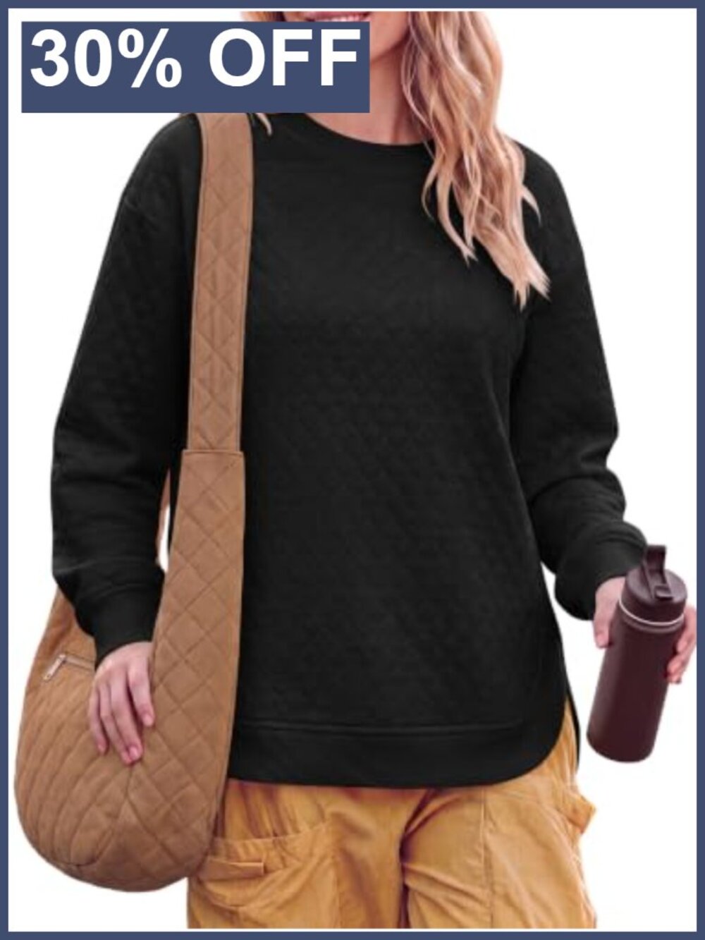 Women's Long Sleeve Quilted Lightweight Pullover Sweatshirt Crew Neck Casual